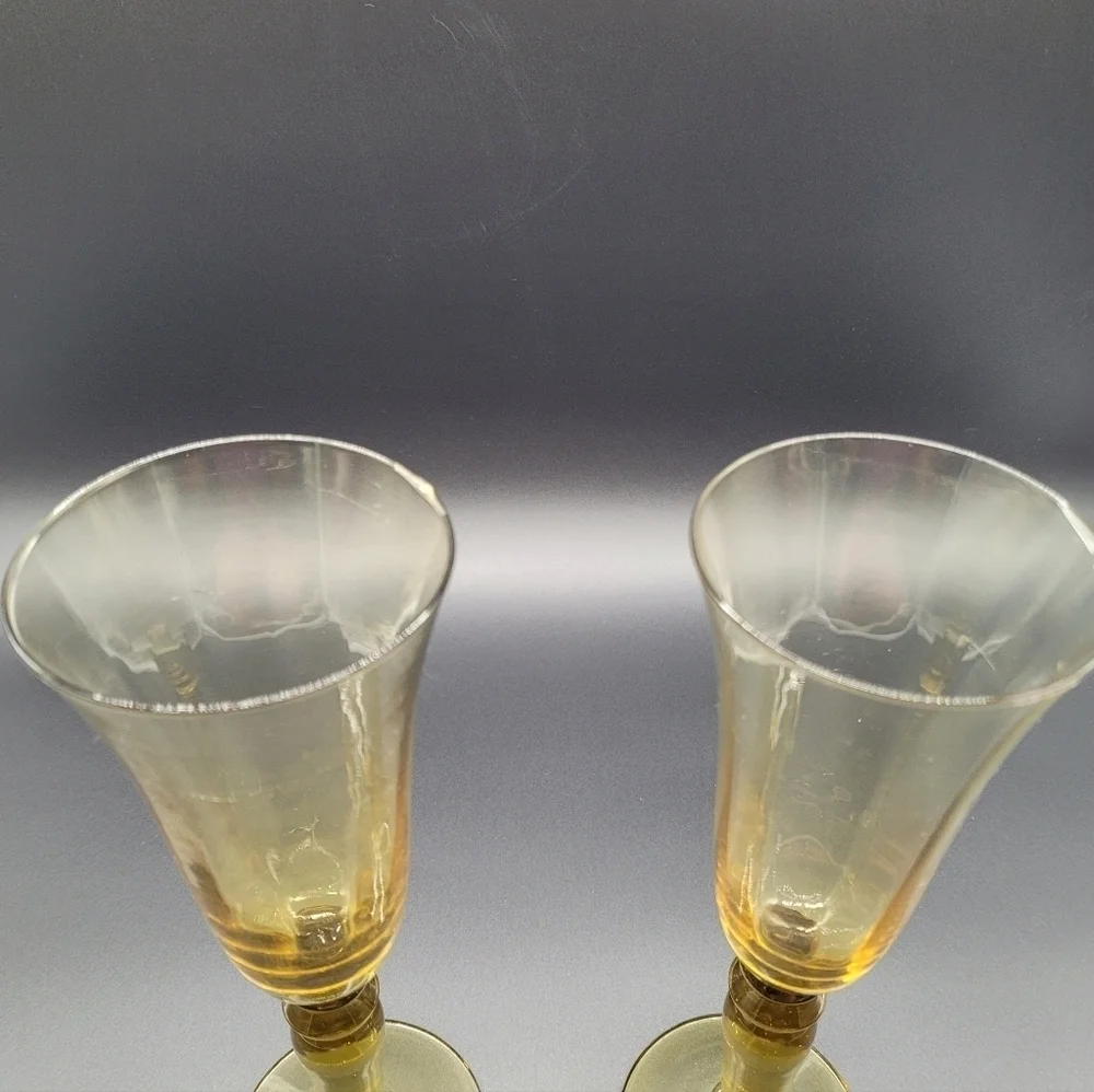 Vintage Amber Champagne Glasses Set Of 2 Rare​​​